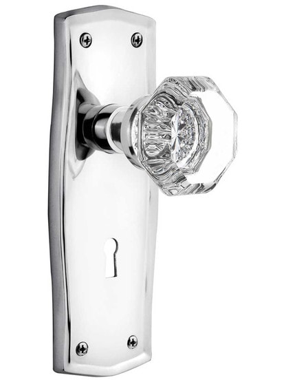 Prairie Design Mortise Lock Set With Waldorf Crystal Knobs in Polished Chrome.